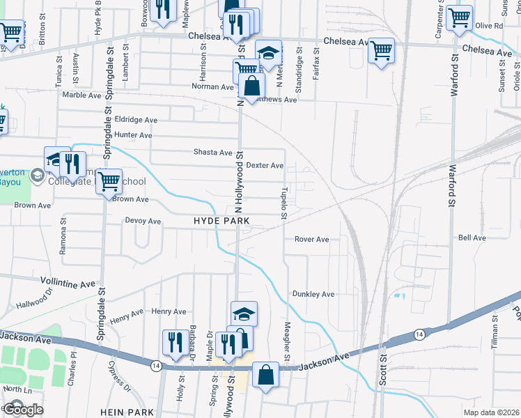 map of restaurants, bars, coffee shops, grocery stores, and more near 2484 Staten Avenue in Memphis