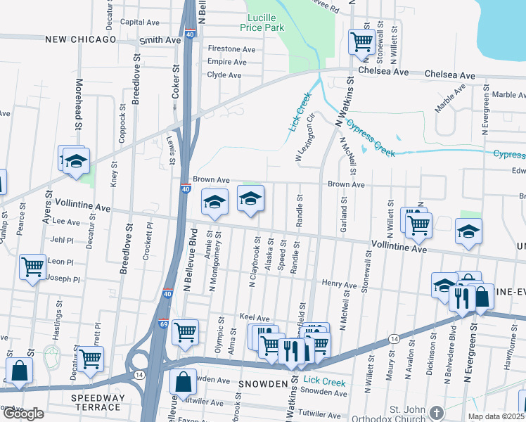 map of restaurants, bars, coffee shops, grocery stores, and more near 995 Alaska Street in Memphis