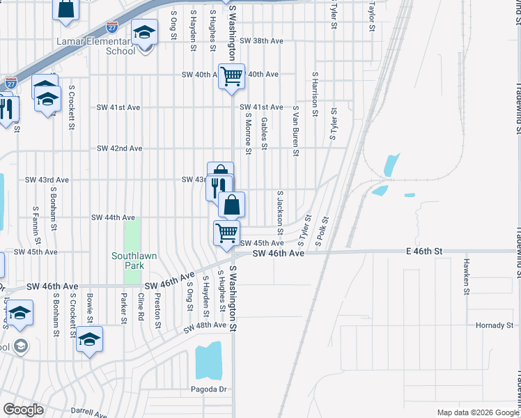 map of restaurants, bars, coffee shops, grocery stores, and more near 4312 Gables Street in Amarillo
