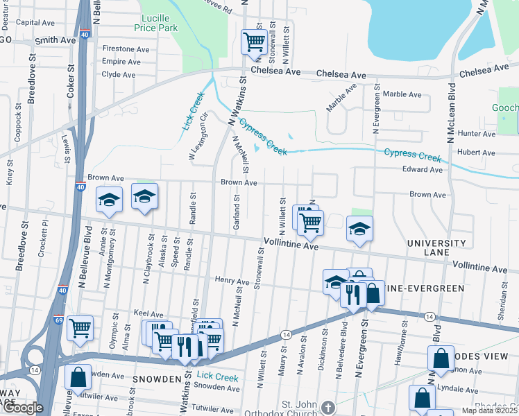 map of restaurants, bars, coffee shops, grocery stores, and more near 1001 Stonewall Street in Memphis