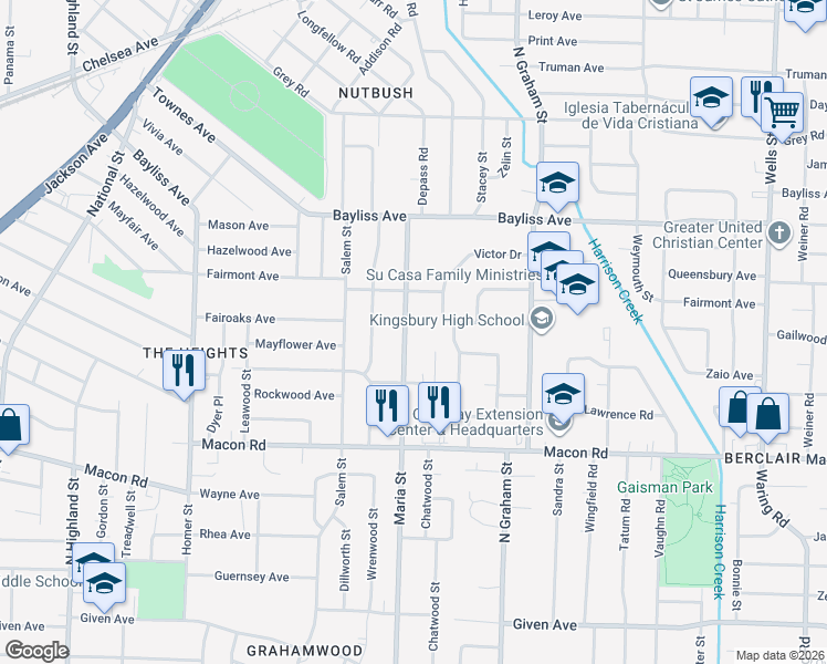 map of restaurants, bars, coffee shops, grocery stores, and more near 1260 Maria Street in Memphis