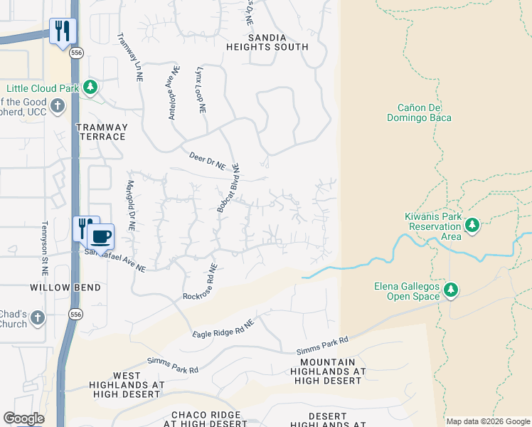 map of restaurants, bars, coffee shops, grocery stores, and more near 1469 Morning Glory Road Northeast in Albuquerque