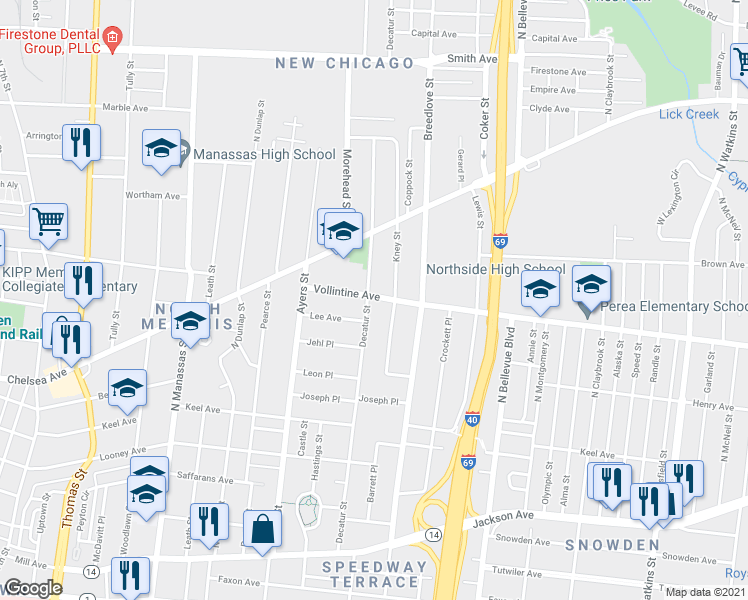 map of restaurants, bars, coffee shops, grocery stores, and more near 952 Decatur Street in Memphis