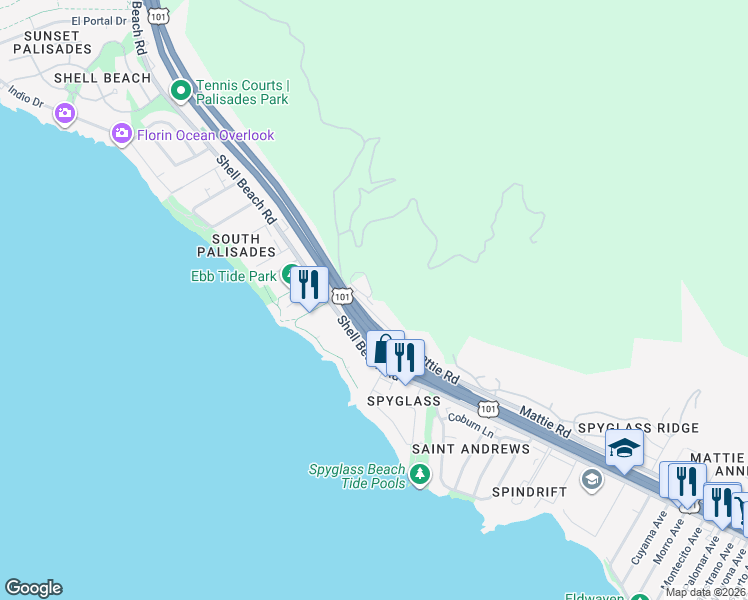 map of restaurants, bars, coffee shops, grocery stores, and more near 2920 Bayview Drive in Pismo Beach
