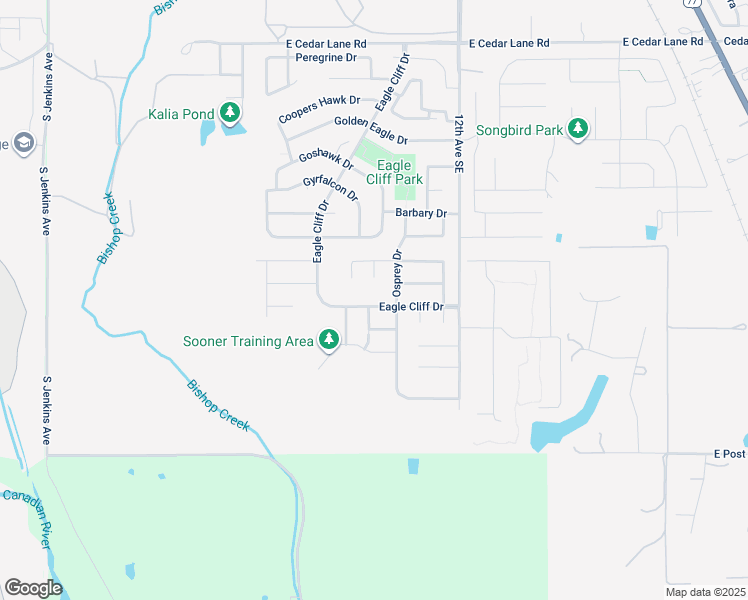 map of restaurants, bars, coffee shops, grocery stores, and more near 913 Eagle Cliff Drive in Norman