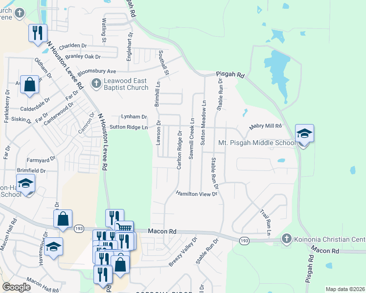 map of restaurants, bars, coffee shops, grocery stores, and more near 1496 Carlton Ridge Drive in Shelby County