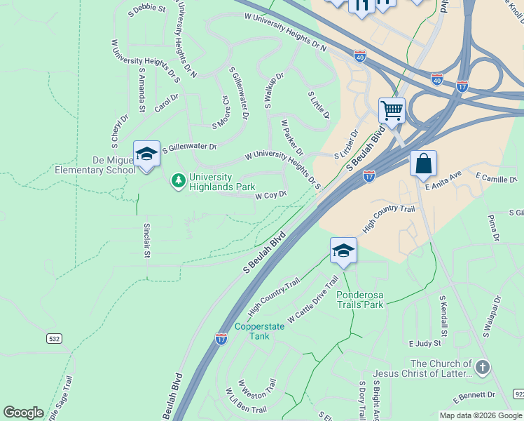 map of restaurants, bars, coffee shops, grocery stores, and more near 909 West Coy Drive in Flagstaff
