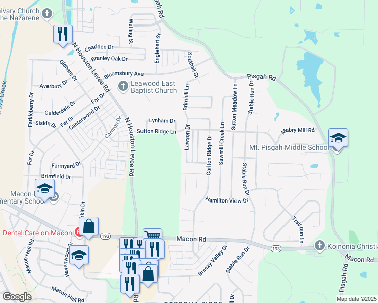 map of restaurants, bars, coffee shops, grocery stores, and more near 1494 Lawson Drive in Shelby County