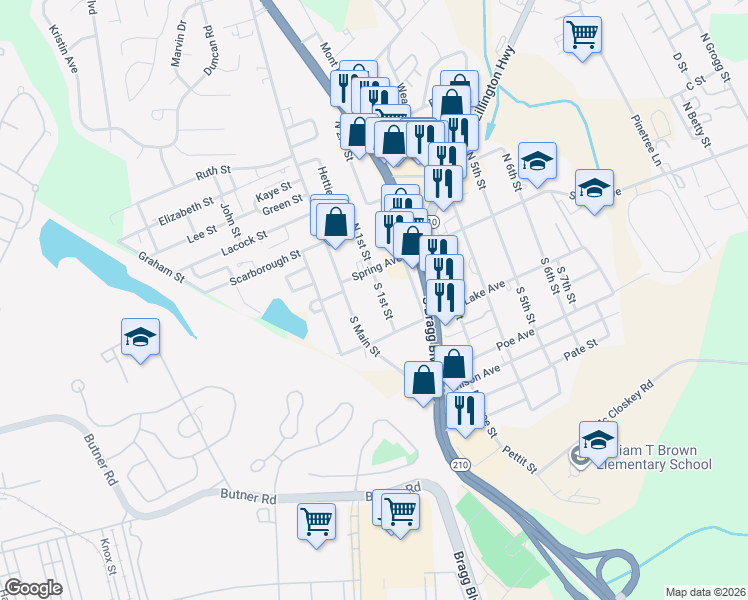 map of restaurants, bars, coffee shops, grocery stores, and more near 112 S 1st St in Spring Lake