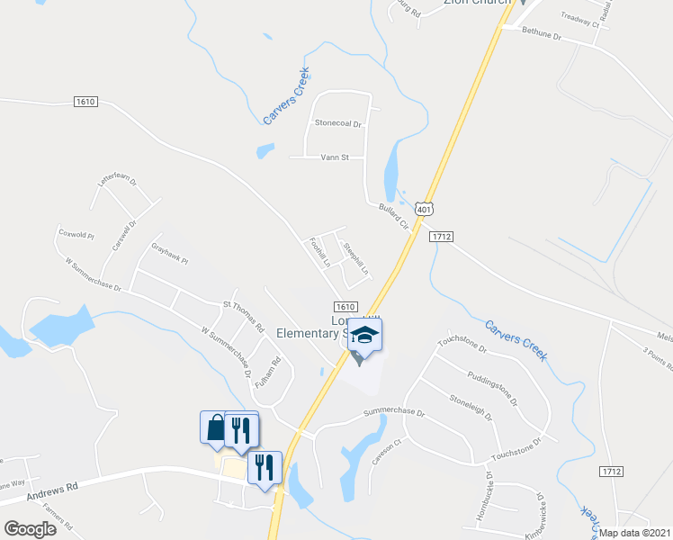 map of restaurants, bars, coffee shops, grocery stores, and more near 4320 Longhill Point in Fayetteville