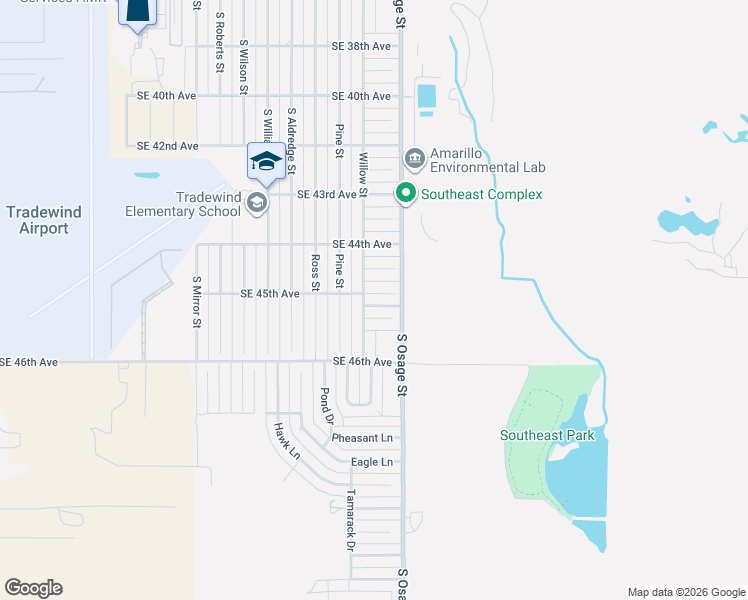 map of restaurants, bars, coffee shops, grocery stores, and more near 2106 Southeast 45th Avenue in Amarillo