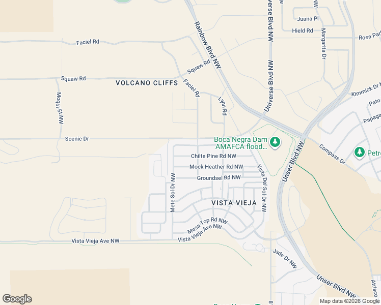 map of restaurants, bars, coffee shops, grocery stores, and more near 8601 Chilte Pine Road Northwest in Albuquerque