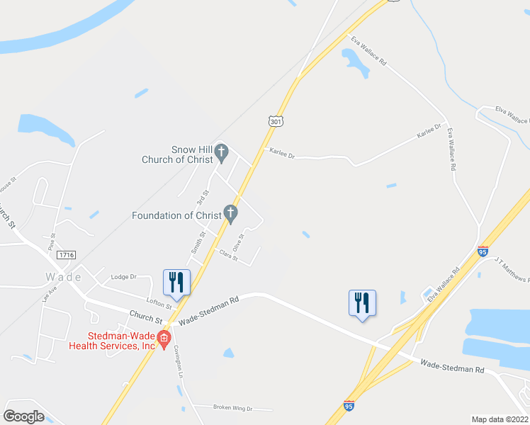 map of restaurants, bars, coffee shops, grocery stores, and more near 4311 Snelling Drive in Wade