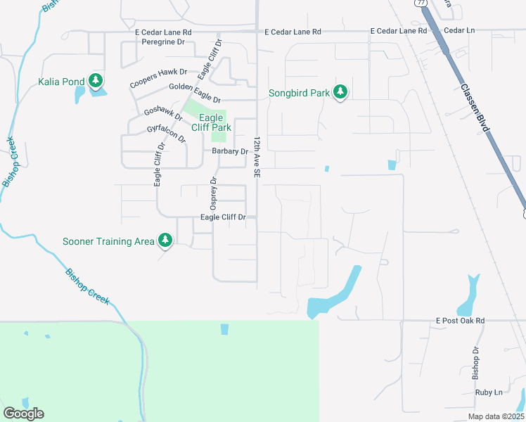 map of restaurants, bars, coffee shops, grocery stores, and more near 4313 Snowy Owl Drive in Norman