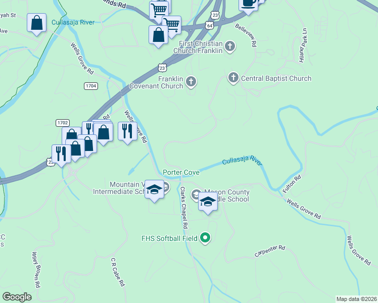 map of restaurants, bars, coffee shops, grocery stores, and more near 770-774 Belleview Road in Franklin