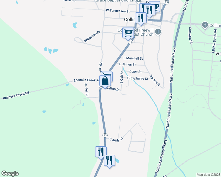 map of restaurants, bars, coffee shops, grocery stores, and more near Bratton Dr in Collinwood