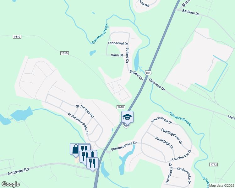 map of restaurants, bars, coffee shops, grocery stores, and more near 4320 Longhill Pt in Fayetteville