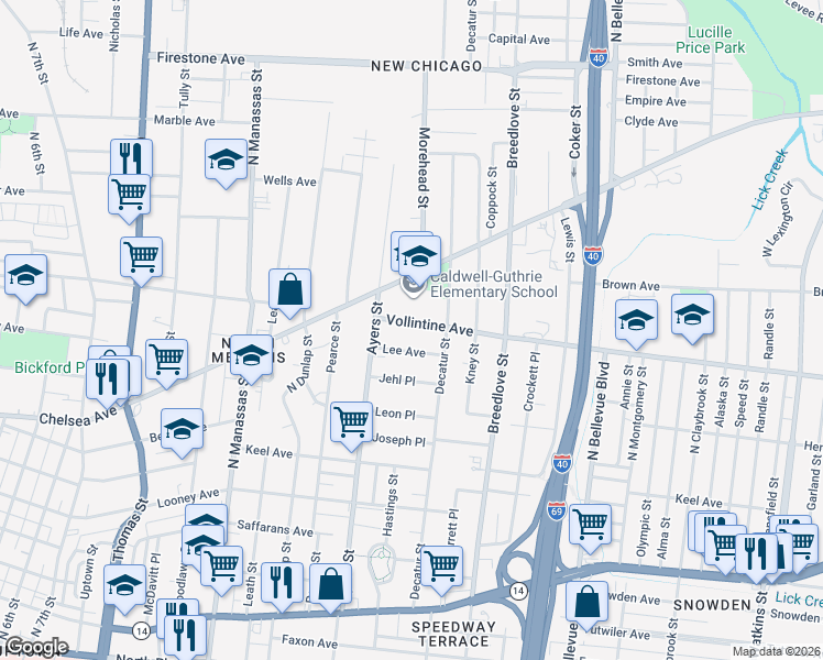 map of restaurants, bars, coffee shops, grocery stores, and more near 949 Vollintine Avenue in Memphis