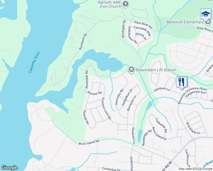 map of restaurants, bars, coffee shops, grocery stores, and more near 7022 Evanton Loch Road in Charlotte