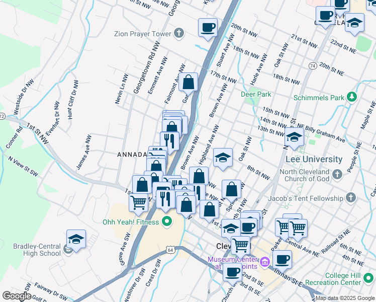 map of restaurants, bars, coffee shops, grocery stores, and more near 685 Brown Avenue Northwest in Cleveland