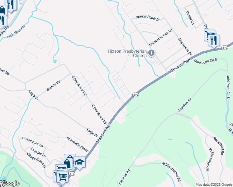 map of restaurants, bars, coffee shops, grocery stores, and more near 1729 Gunston Hall Road in Chattanooga