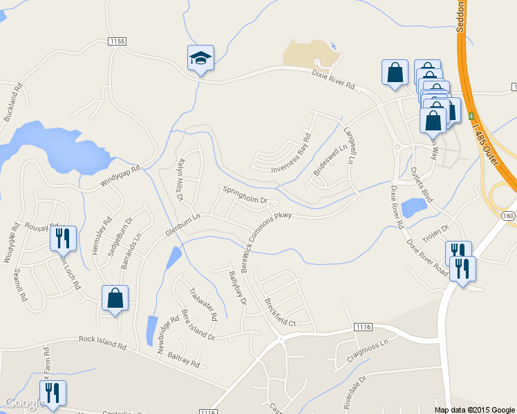 map of restaurants, bars, coffee shops, grocery stores, and more near 9512 Birkwood Court in Charlotte