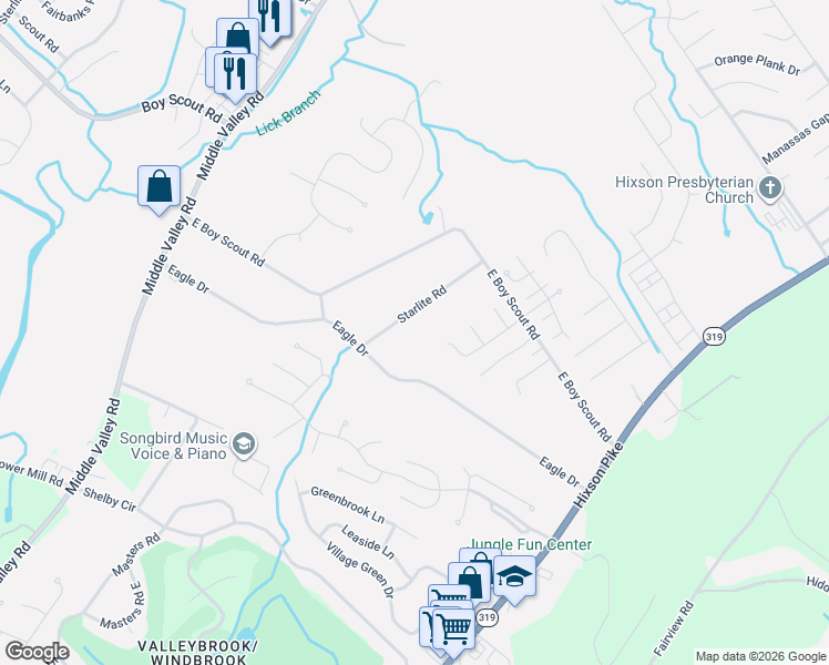 map of restaurants, bars, coffee shops, grocery stores, and more near 6503 Joyful Drive in Middle Valley