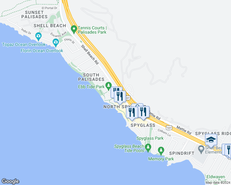 map of restaurants, bars, coffee shops, grocery stores, and more near 111 Greve Place in Pismo Beach