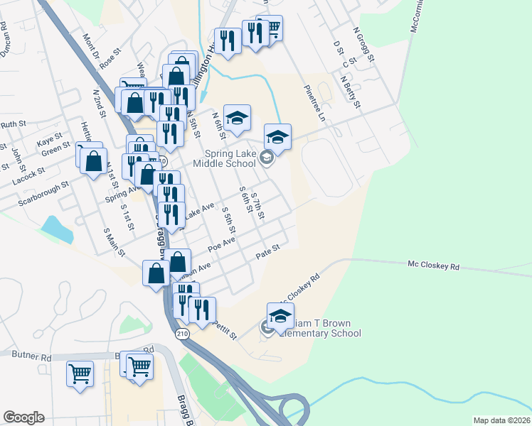 map of restaurants, bars, coffee shops, grocery stores, and more near 219 South 7th Street in Spring Lake