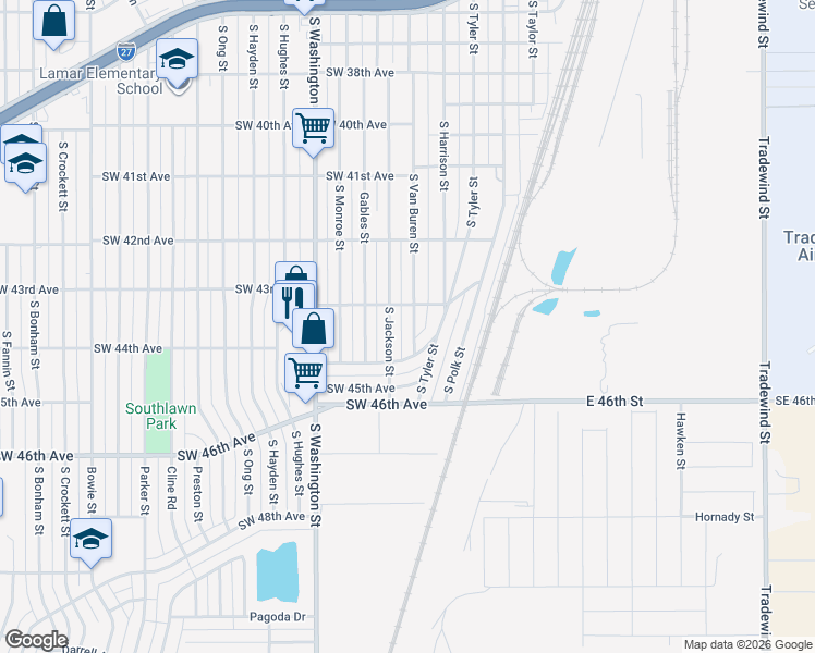 map of restaurants, bars, coffee shops, grocery stores, and more near 4313 South Jackson Street in Amarillo