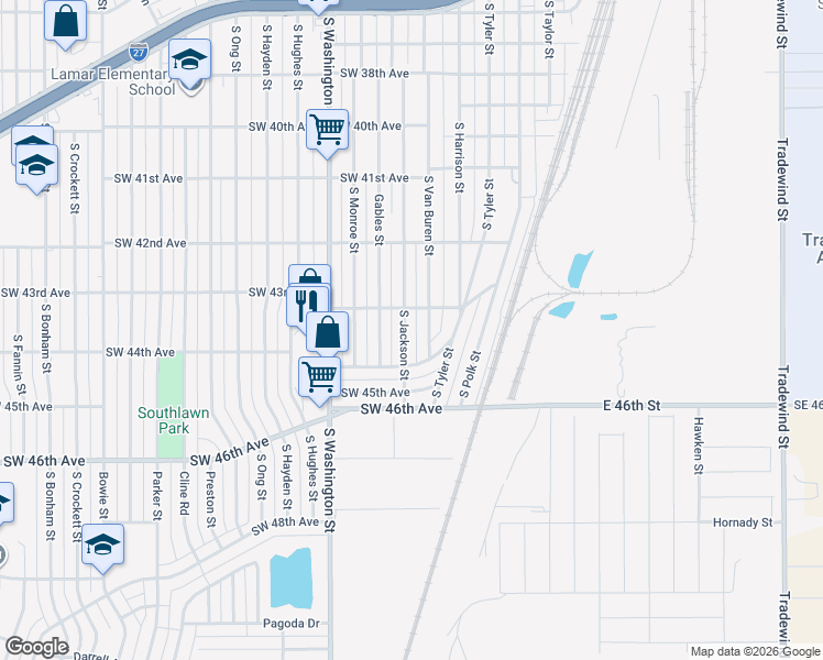 map of restaurants, bars, coffee shops, grocery stores, and more near 4313 South Jackson Street in Amarillo
