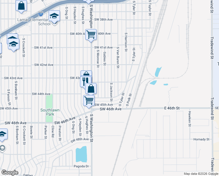 map of restaurants, bars, coffee shops, grocery stores, and more near 4313 South Jackson Street in Amarillo