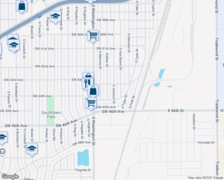 map of restaurants, bars, coffee shops, grocery stores, and more near 4313 South Jackson Street in Amarillo