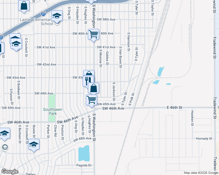 map of restaurants, bars, coffee shops, grocery stores, and more near 4312 Gables Street in Amarillo