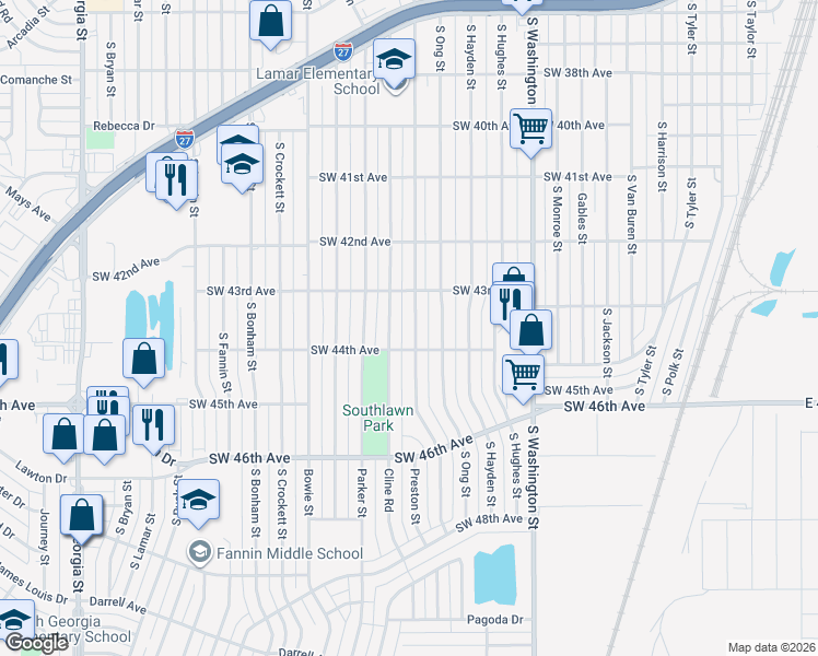 map of restaurants, bars, coffee shops, grocery stores, and more near 4311-4313 South Lipscomb Street in Amarillo