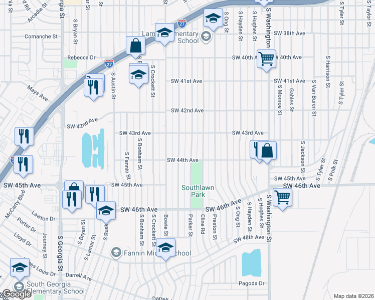 map of restaurants, bars, coffee shops, grocery stores, and more near 4317 South Travis Street in Amarillo