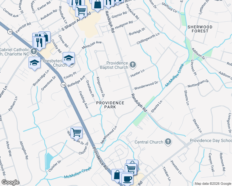 map of restaurants, bars, coffee shops, grocery stores, and more near 163 Cabell Way in Charlotte