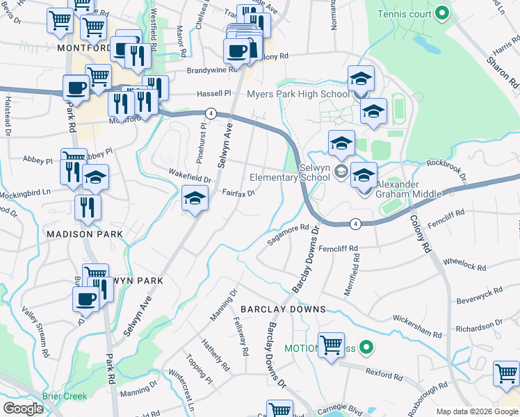 map of restaurants, bars, coffee shops, grocery stores, and more near in Charlotte