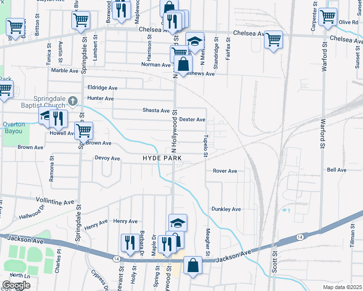 map of restaurants, bars, coffee shops, grocery stores, and more near 2484 Staten Avenue in Memphis