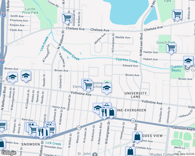 map of restaurants, bars, coffee shops, grocery stores, and more near 1070 Terry Circle in Memphis