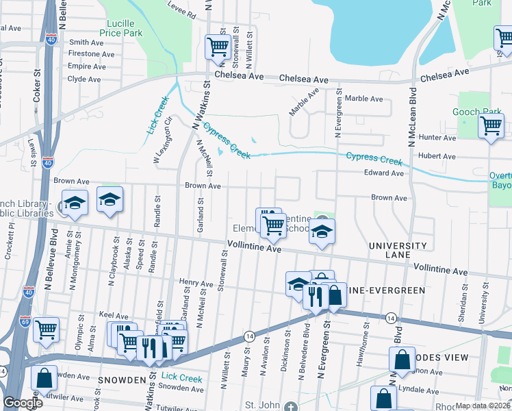 map of restaurants, bars, coffee shops, grocery stores, and more near 1006 North Willett Street in Memphis