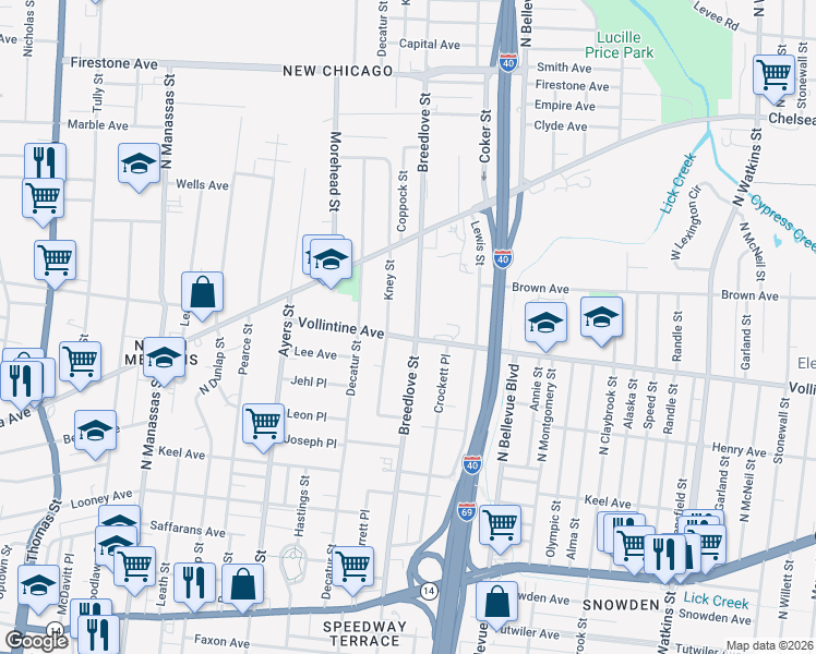 map of restaurants, bars, coffee shops, grocery stores, and more near 1039 Vollintine Avenue in Memphis