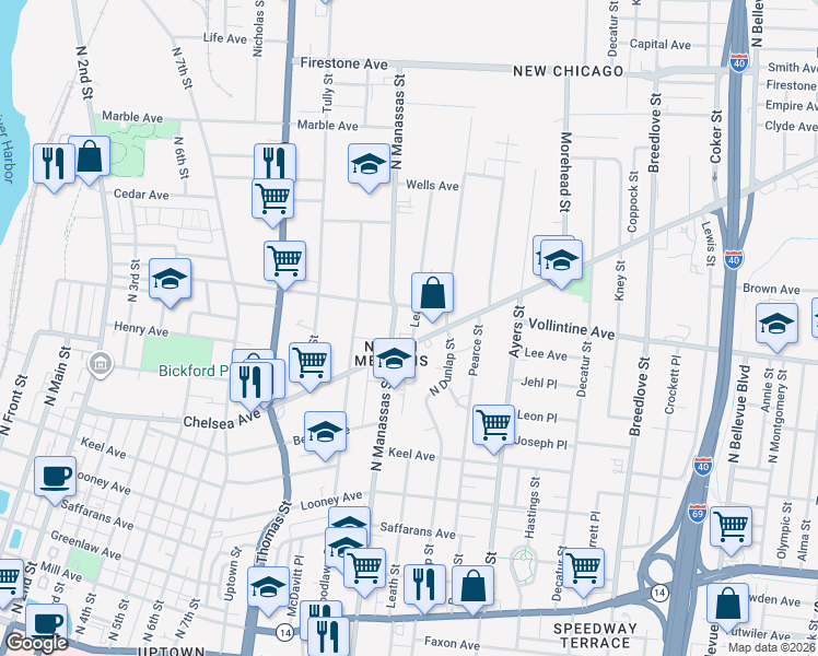 map of restaurants, bars, coffee shops, grocery stores, and more near 772 Chelsea Avenue in Memphis