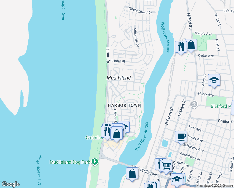 map of restaurants, bars, coffee shops, grocery stores, and more near 905 Harbor Bend Road in Memphis