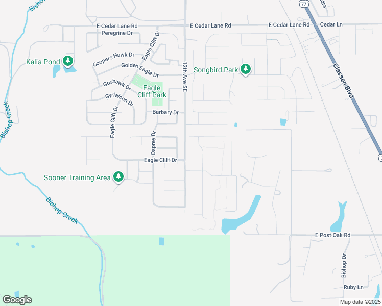 map of restaurants, bars, coffee shops, grocery stores, and more near 4313 Snowy Owl Drive in Norman