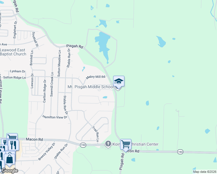 map of restaurants, bars, coffee shops, grocery stores, and more near 1451 Pisgah Road in Shelby County