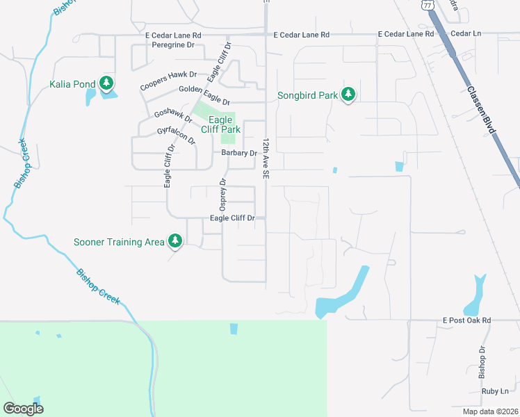 map of restaurants, bars, coffee shops, grocery stores, and more near 4313 Snowy Owl Drive in Norman