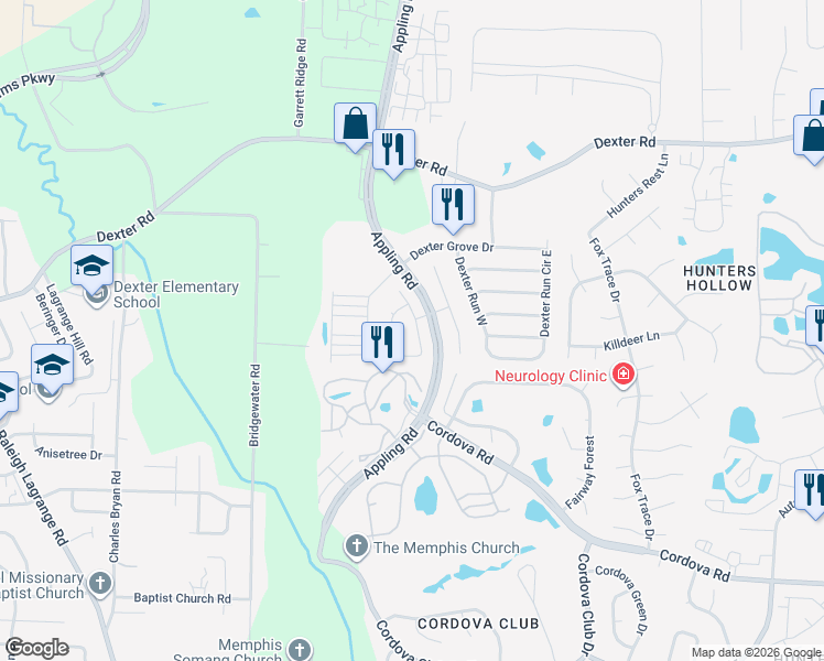 map of restaurants, bars, coffee shops, grocery stores, and more near 1486 Apple Grove Lane in Shelby County