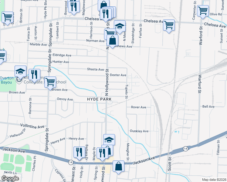 map of restaurants, bars, coffee shops, grocery stores, and more near 2484 Staten Avenue in Memphis