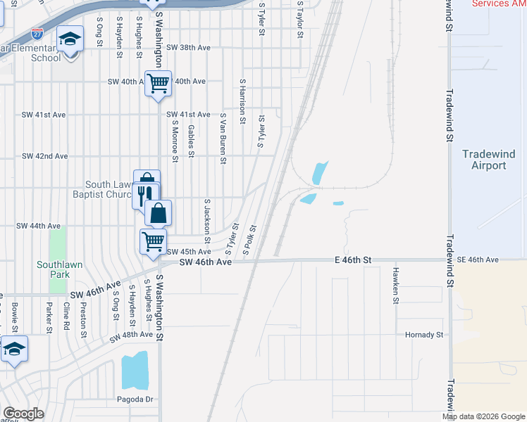 map of restaurants, bars, coffee shops, grocery stores, and more near 4329 South Polk Street in Amarillo